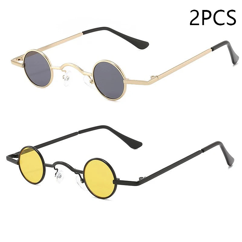 Vintage Rock Punk Man Sunglasses Classic Small Round Sunglasses Women Wide Bridge Metal Frame Black Lens Driving Eyewear - Be