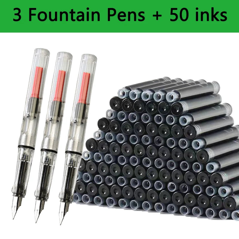 53Pcs Fountain Pen Replaceable Ink Set Black/Blue/Red ink EF School Pens Office Supplies Stationery for Writing Calligraphy P
