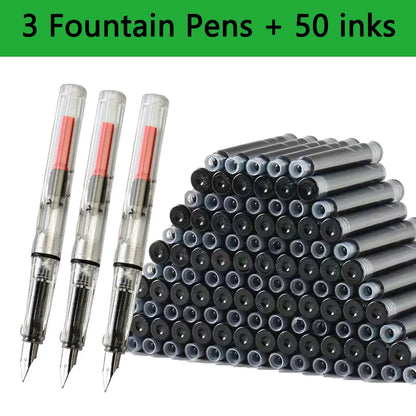 53Pcs Fountain Pen Replaceable Ink Set Black/Blue/Red ink EF School Pens Office Supplies Stationery for Writing Calligraphy P