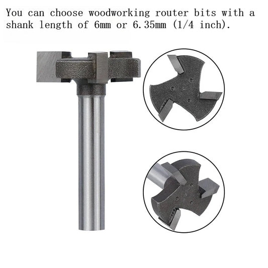 Spoilboard Surfacing Router Bit 6mm & 6.35mm Shank, Slab Flattening Planer Bit for Woodworking, T-Slot Milling Cutter