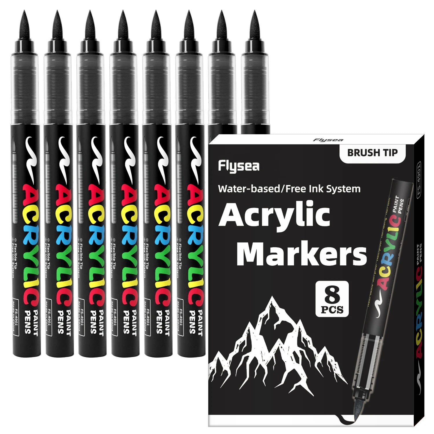 8pcs Black and White Acrylic Paint Markers Set, Large Ink Capacity, Acrylic Markers for Illustration Sketching, Wood, Glass, 