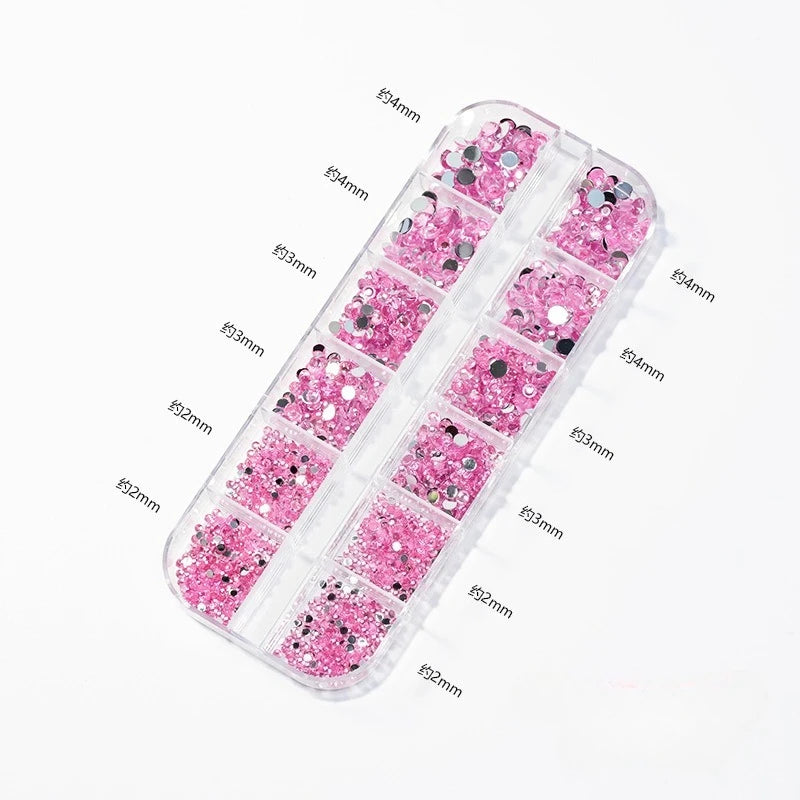 12 Grids Mixed Size Acrylic Flatback Rhinestones, 2/3/4mm Shiny Crystal Look Gems DIY Manicure Decor Charms