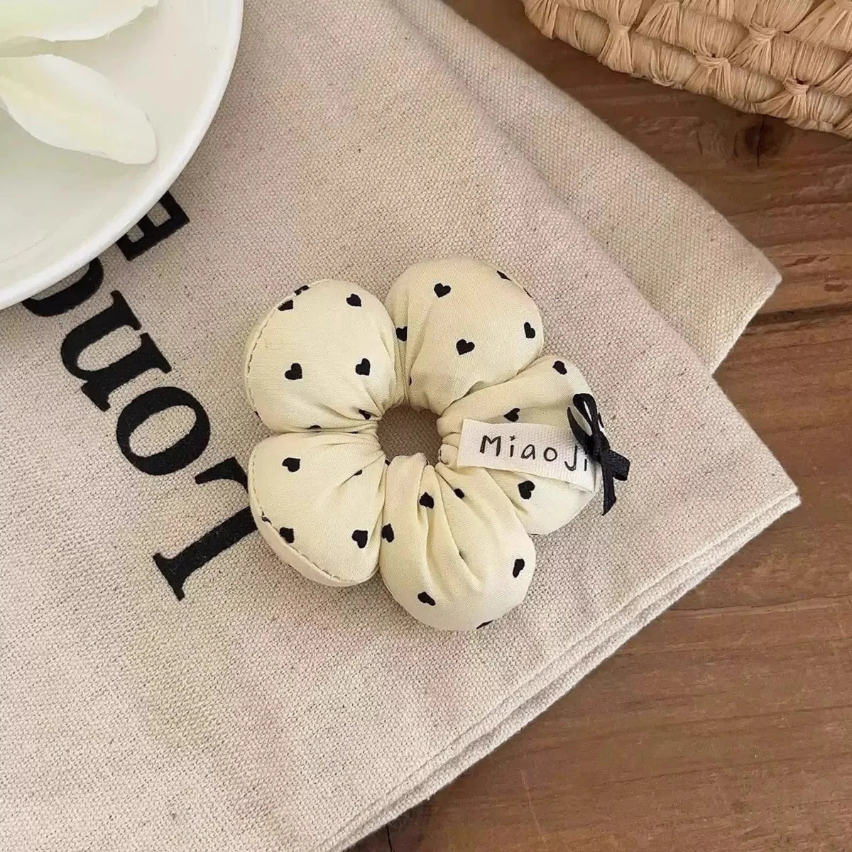 1PC Cute Flower - Shaped Hair Scrunchies for Kids, Heart - Printed Elastic Hair Ties, Sweet Hair Accessories for Girls - yell