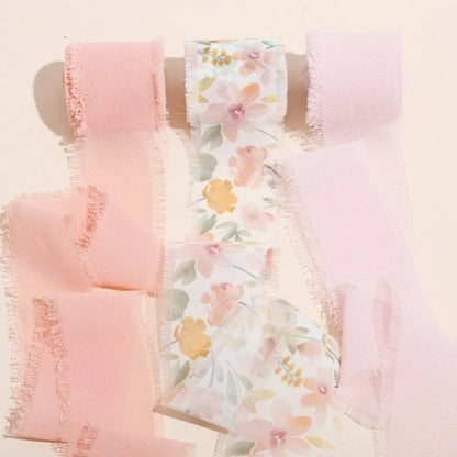 3 Roll/set 5m Frayed Edged Satin Handmade Chiffon Silk Ribbon For Wedding Invitation Bouquets Birthday Party DIY Decoration G