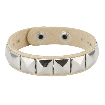 2025 One Row Punk Rock Studded Bracelet Square Spiked Leather Cuff Bracelet for Men Women \Wristband Bracelet - 5