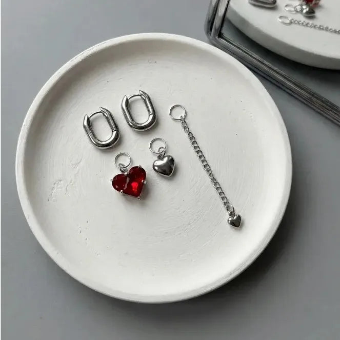 Fashion Tassel Zircon Heart Asymmetric Long Earrings