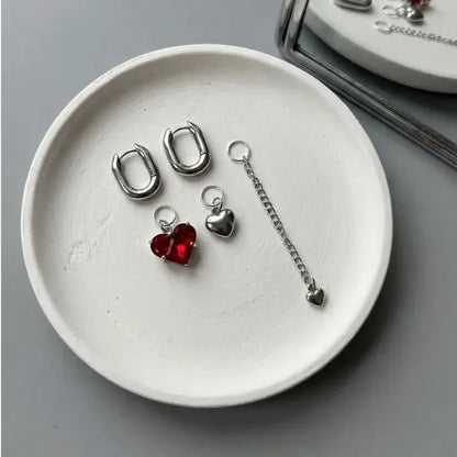 Fashion Tassel Zircon Heart Asymmetric Long Earrings