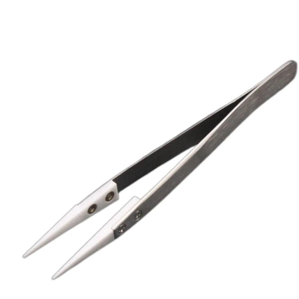 Stainless Steel Ceramic Tipped Tweezers Ceramic Tips Heat Pointed Resistant Heat Resistant Tweezer Fine Pointed Tip - silver 