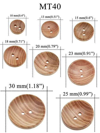 Natural Color Camellia Wood Grain Wooden Buttons Sewing Accesories For Clothes Decorative 2 Holes Button 10mm-30mm 10PCs 30PC
