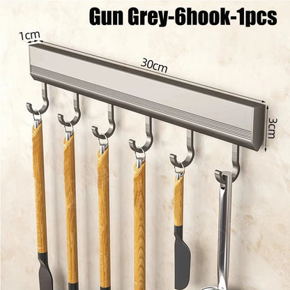 Kitchen Storage Rack Aluminum Alloy Hook Rack Wall Mounted Kitchen Utensil Storage Rack Bathroom Robe Towel Hanger - 6 hooks