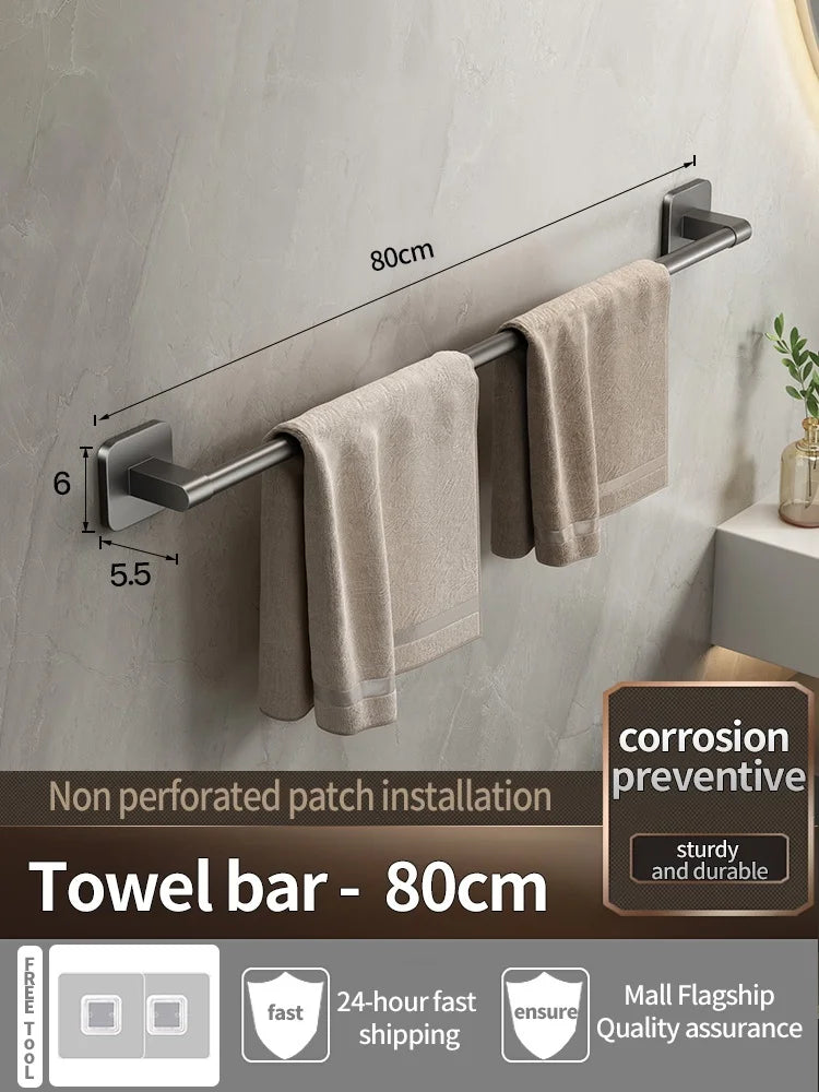 No Need To Drill Walls For Installation Bathroom Towel Bar/Hook/Towel Rack/Kitchen Rag Rack Bathroom Accessories - Gray Towel