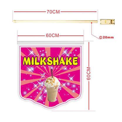 Store Sign Wall Flag 60x 60cm Two Face Printing 70cm Length Pole Wall Installation ITALIENNES GLaces Granita Milkshake