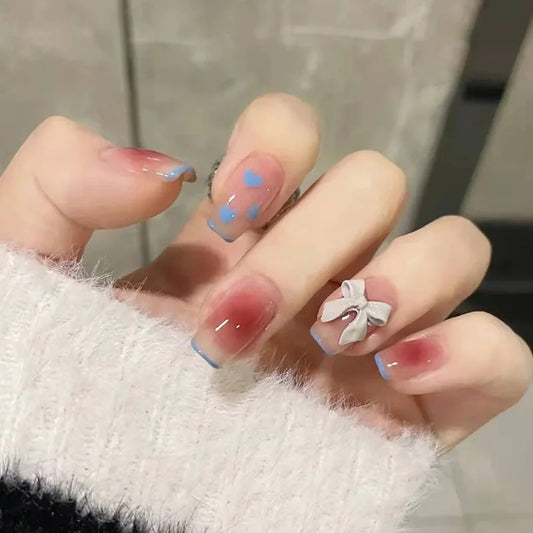 24pcs Detachable Short Press on Nails Y2k rhinestone False Nails with Glue Ballet Sweet Cool Girls Artificial False Nails Tip