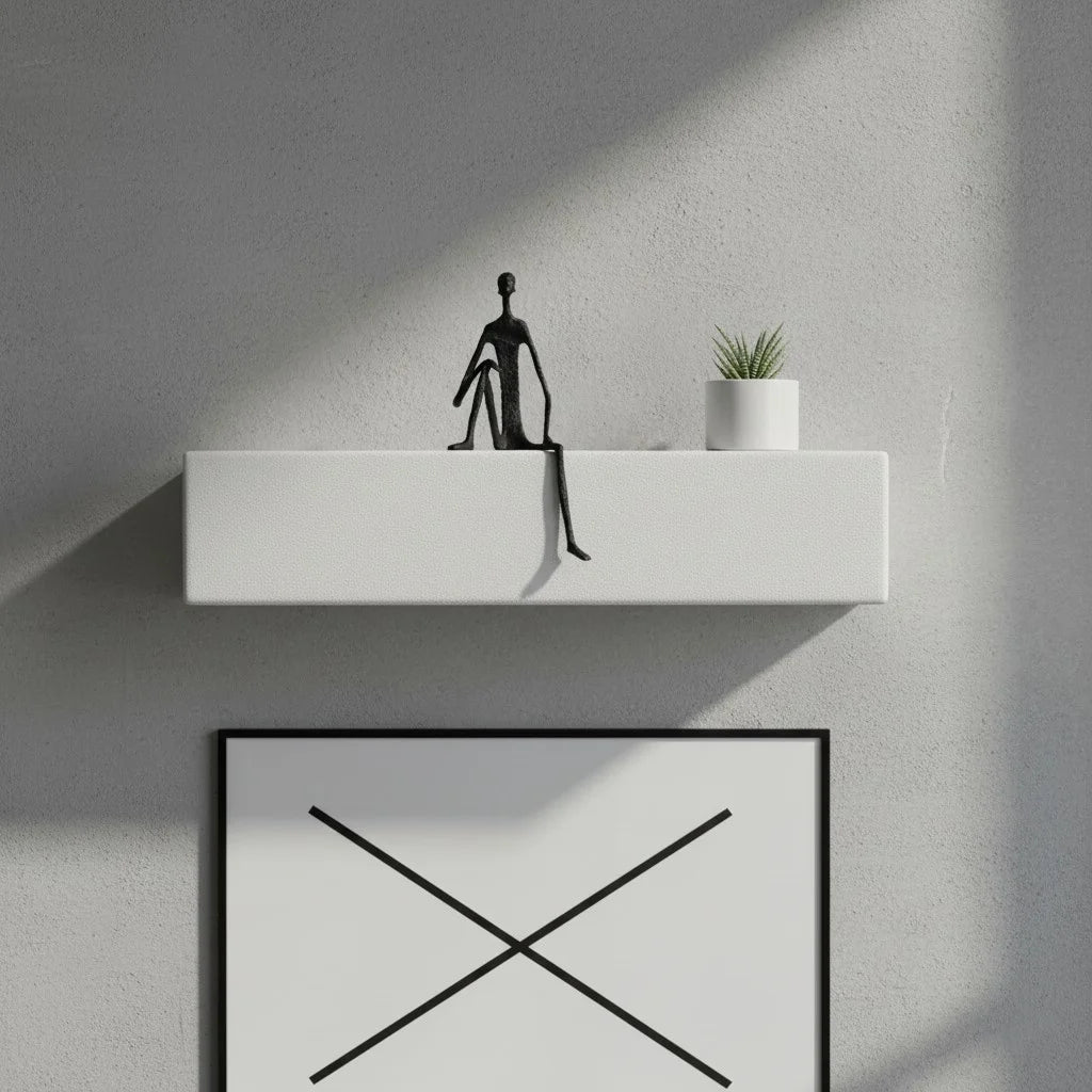 Modern Abstract Thin Metal Figure Sculpture Set, Sitting Thinker Figurine, Vintage Iron Art Statue for Home Office Desktop De