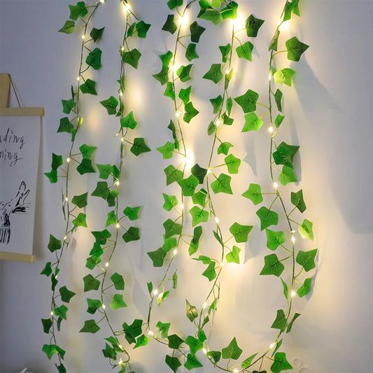 2M Green Leaf String Lights Artificial Ivy Vine Fairy Light Wedding Party Supplies Decoration Home Room Decor Wall Plant Wrea