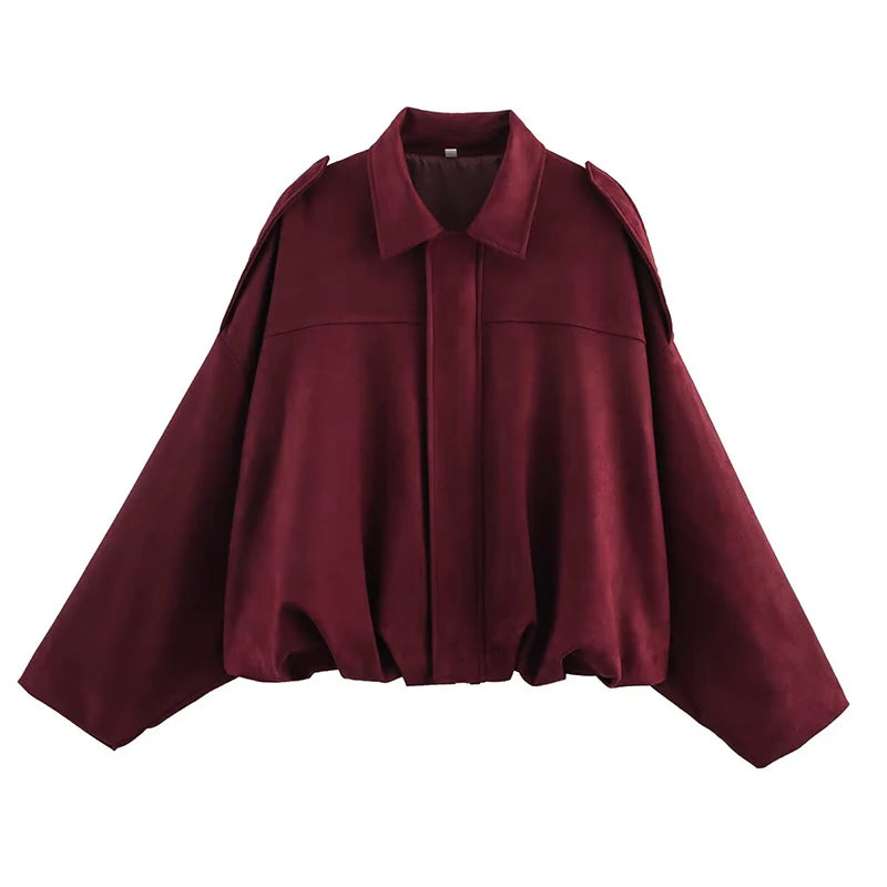 Women's Bomber Jackets Coats Fashion Turn-down Collar Long Sleeve Loose Coats Vintage Female Outerwear Chic Tops - as picture