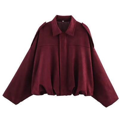 Women's Bomber Jackets Coats Fashion Turn-down Collar Long Sleeve Loose Coats Vintage Female Outerwear Chic Tops - as picture