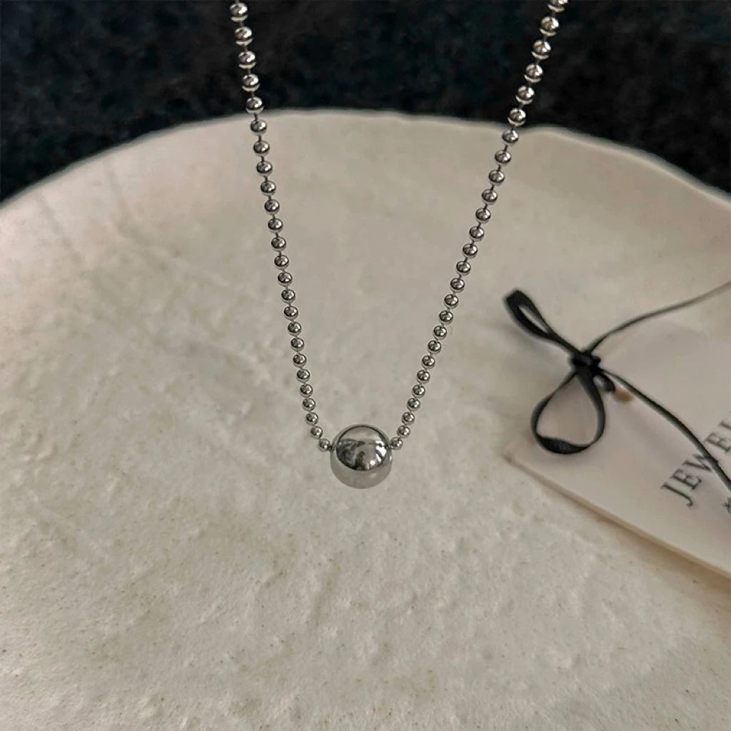 LATS Personality Stainless Steel Beaded Ball Pendant Necklace for Women Silver Color Double Layer Hip Hop Rock Chokers Jewelr