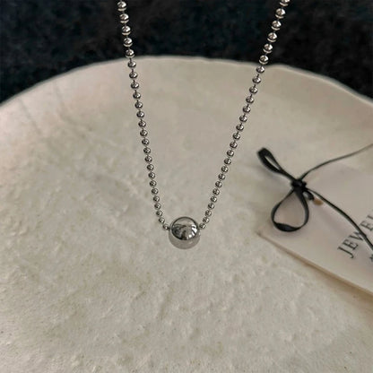 LATS Personality Stainless Steel Beaded Ball Pendant Necklace for Women Silver Color Double Layer Hip Hop Rock Chokers Jewelr