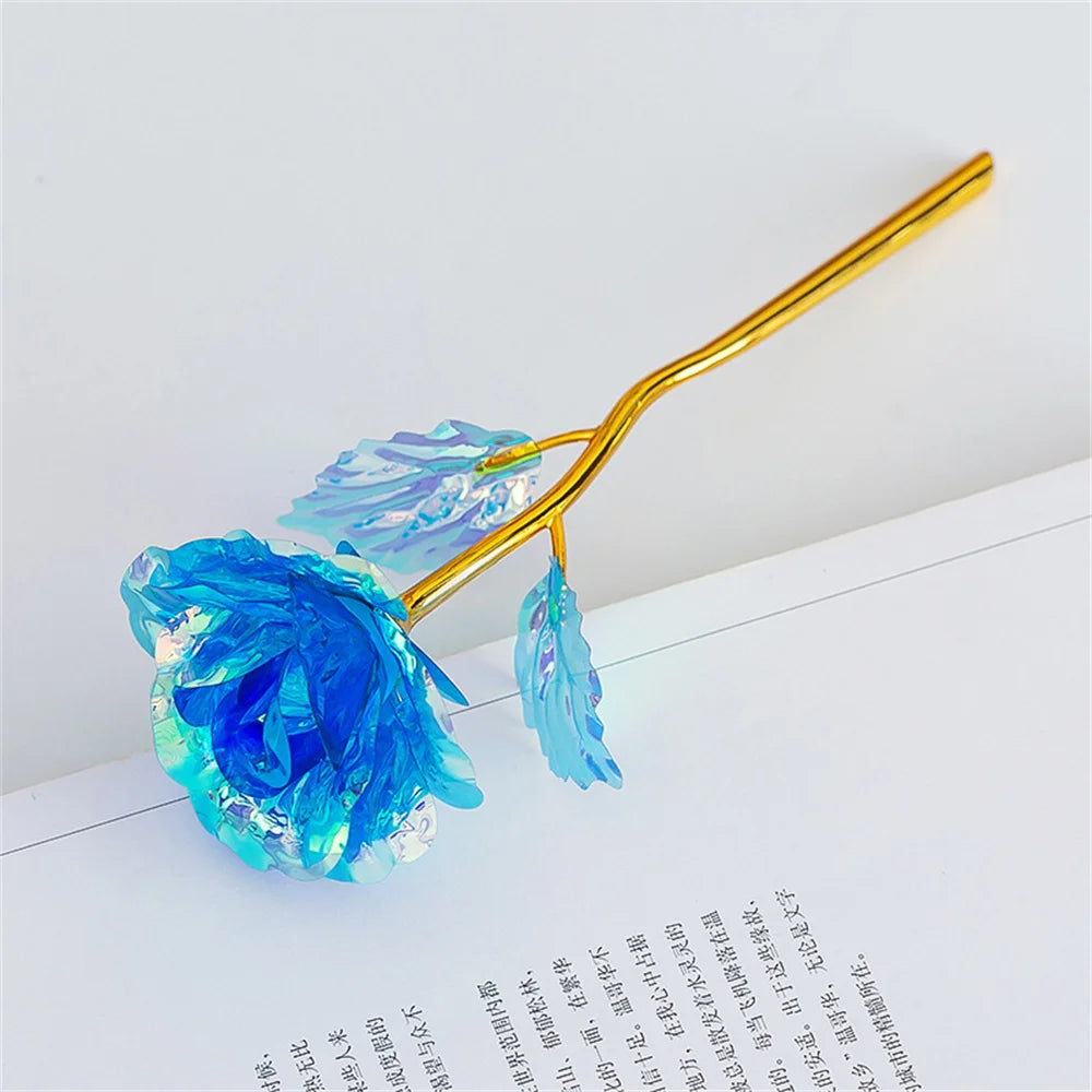18cm 24k Golden Rose Flower Valentine Day Gift Artificial Roses Foil Rose Flowers Party Wedding Decoration Holiday Present - 