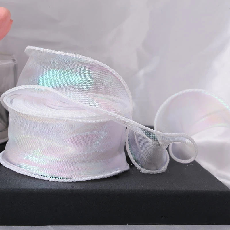 40mm 10Yards Fishtail Organza Ribbon Reflective Iridescent Wavy Edge Ribbon for Gift Wrapping DIY Bow Bouquet Voile Ribbons -