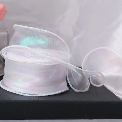 40mm 10Yards Fishtail Organza Ribbon Reflective Iridescent Wavy Edge Ribbon for Gift Wrapping DIY Bow Bouquet Voile Ribbons -