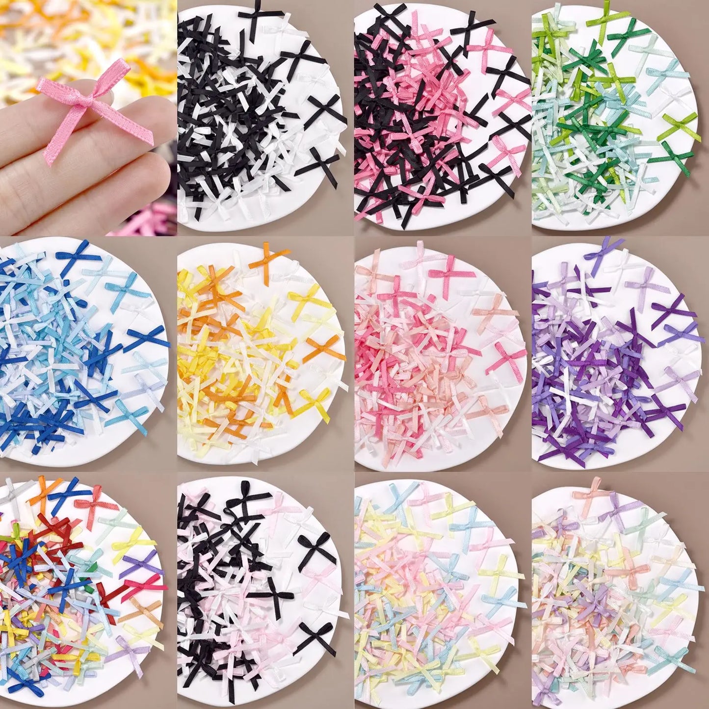 100Pcs Mini Satin Ribbons Flowers Bows Ties For DIY Craft Scrapbooking Embellishment Accessories Pets Hair Clothes Decoration