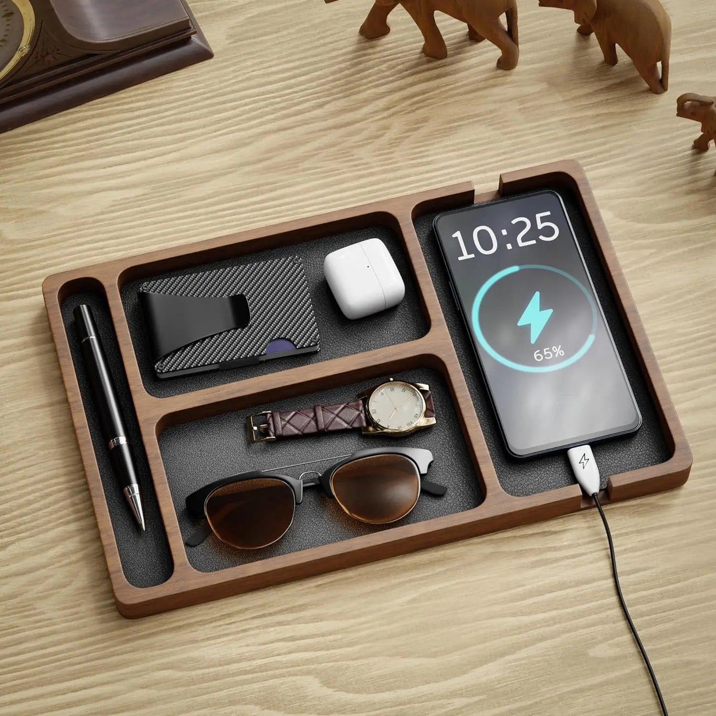 ooden Office Desktop Storage Box Solid Wood Partition Storage Box Mobile Phone Headphone Debris Storage Box Wooden Storage Tr