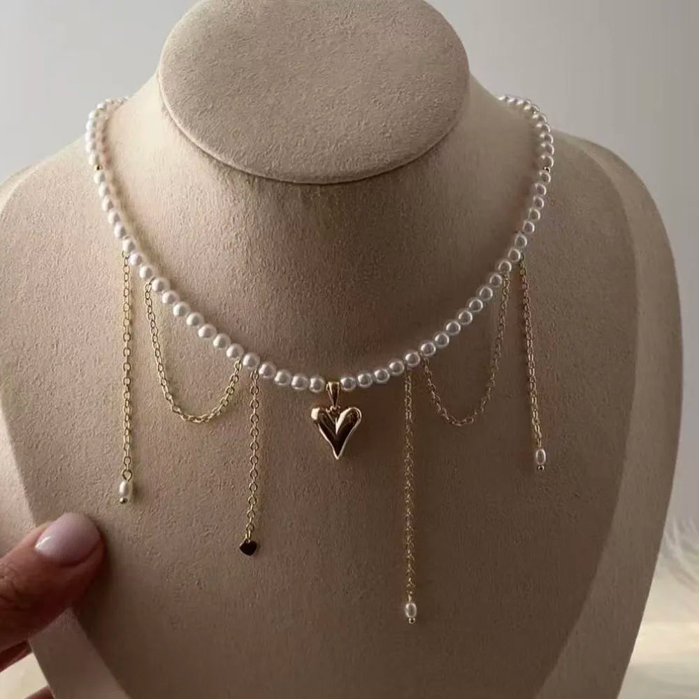 Fashion Tassel Chain Pendant Necklace For Women Boho Transparent Crystal & Imitation Pearl Chain Jewelry Valentine's Gift N05