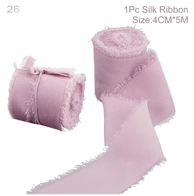5m/Roll Frayed Silk Ribbon Edged Wrinkle Chiffon Handmade Ripped Wedding Party Flower Bouquet Gift Packing Decorations DIY Cr