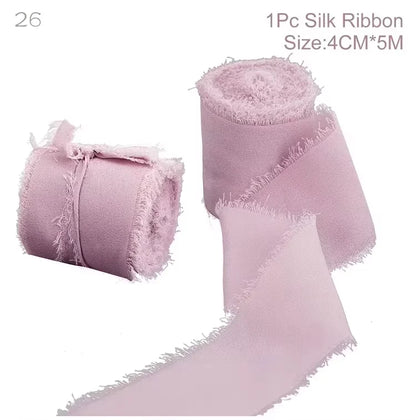 5m/Roll Frayed Silk Ribbon Edged Wrinkle Chiffon Handmade Ripped Wedding Party Flower Bouquet Gift Packing Decorations DIY Cr