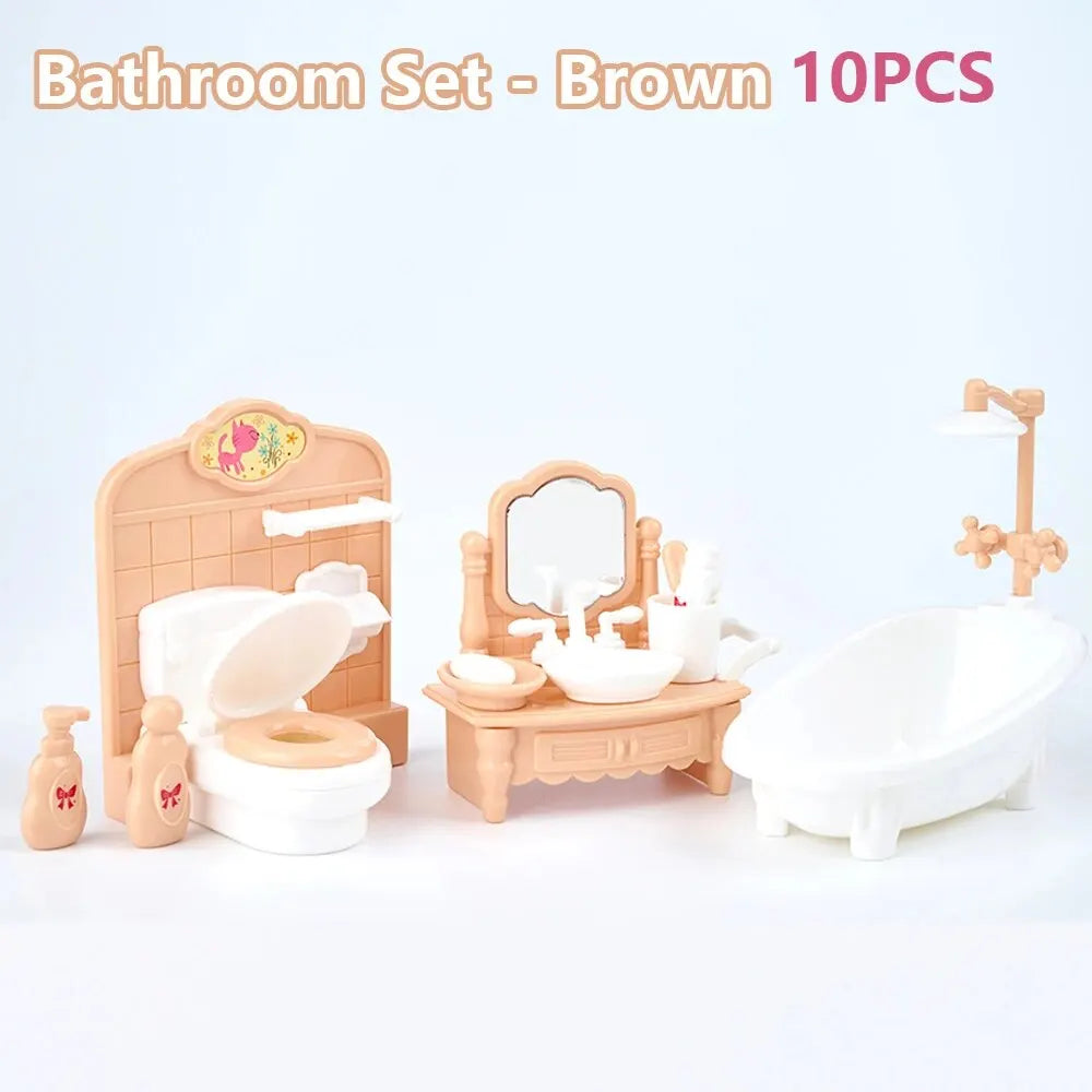 Cute Kawaii Pink 10 Items/Lot Miniature Dollhouse Furniture Accessory Kids Toys Kitchen Cooking Things For Girl Gifts - Brown