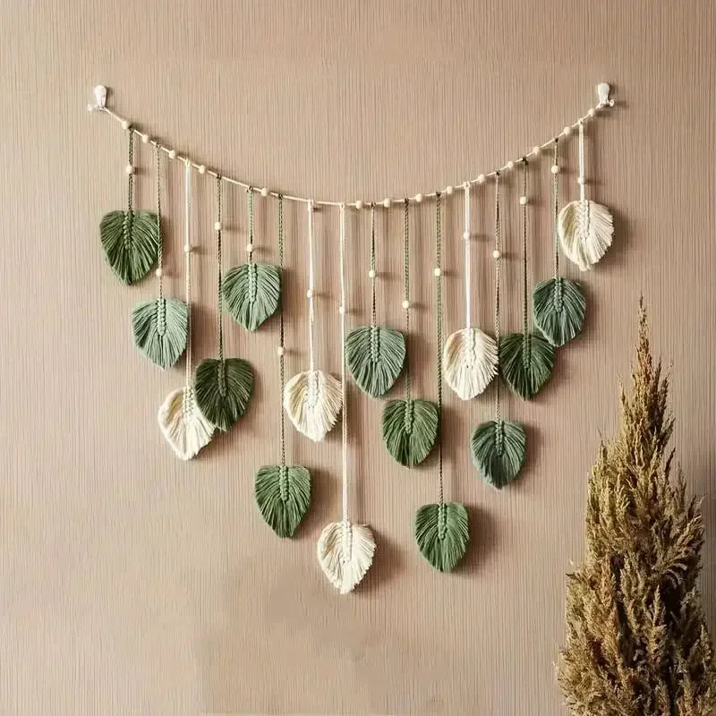 Boho Home Decoration, Macrame Tapestry Macrame Leaf Feather Wall Hanging Decor for Living Room Bedroom, Boho Wall Art Home De