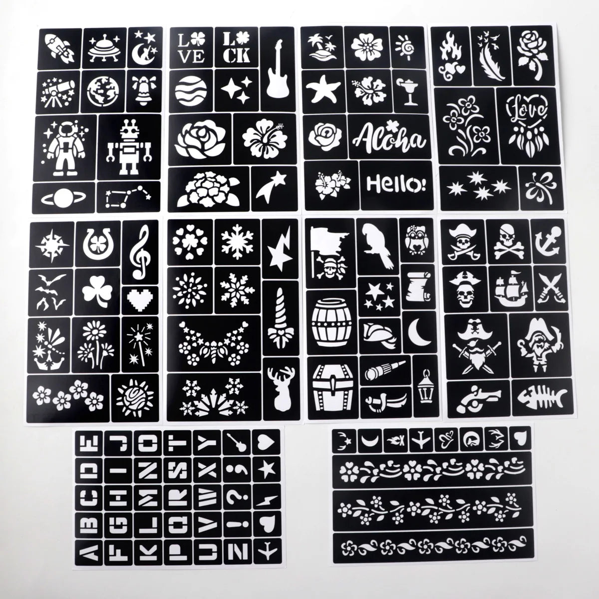Temporary Tattoo Stencil Templates Set Reusable DIY Painting for Face and Body Art, Christmas Eve Gifts Party Favor Supplies 