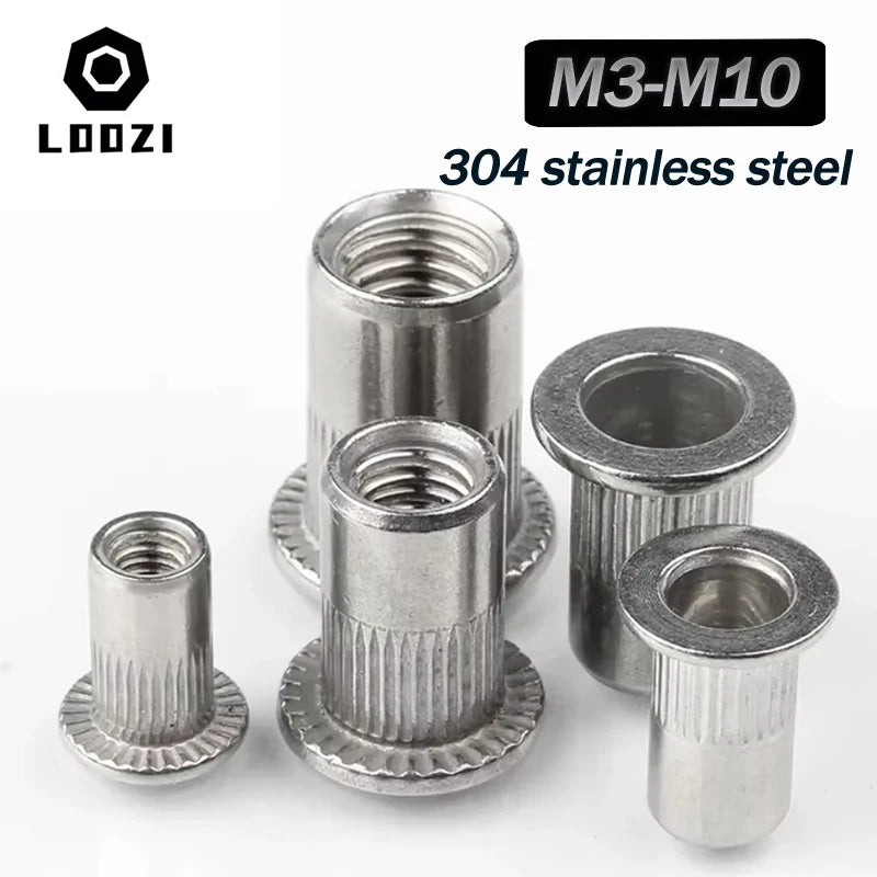 M3 M4 M5 M6 M8 M10 304 Stainless Steel Rivnut Flat Head Threaded Nut Vertical Stripe Rivets Insert Nutsert Cap Rivet Nuts