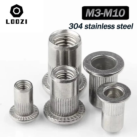 M3 M4 M5 M6 M8 M10 304 Stainless Steel Rivnut Flat Head Threaded Nut Vertical Stripe Rivets Insert Nutsert Cap Rivet Nuts