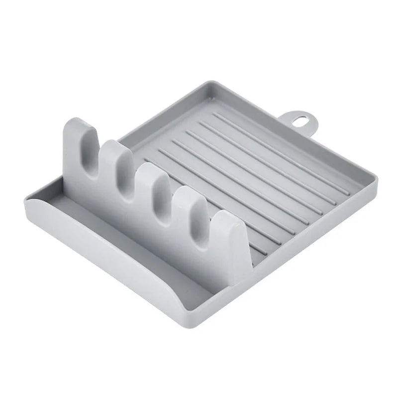 Kitchen Spoon Holders Fork Spatula Rack Shelf Organizer Plastic Chopsticks Holder Non-slip Spoons Pad - Grey