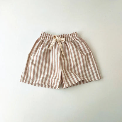 Children's Clothing Vintage Linen Cotton Stripe Pants Baby Boy Girl Casual Shorts Spring Summer Girls Loose Trousers and Shor