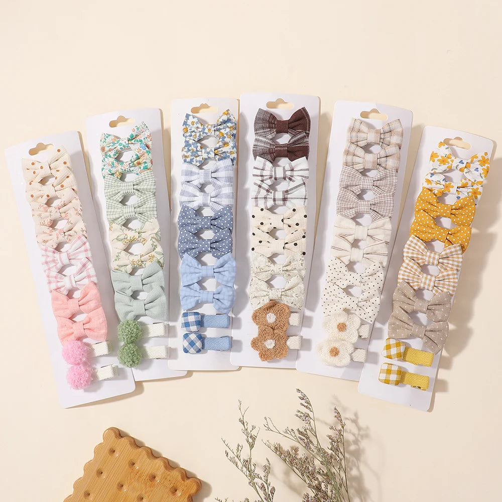 20pcs/set Lovely Kids Bows Hair Clips for Girls Barrette Boutique Full Coverage Fabric Children's Headwear Baby Hair Accessor