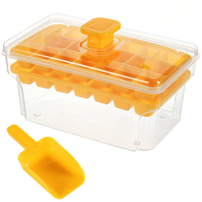 Ice Trays for Freezer with Lid & Bin, Ice Cube Tray Making 68 pcs Ice Cubes, Easy Press to Release Ice - Yellow