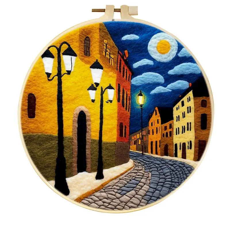 PhotoCustom Diy Felting Kit Wool Felting Painting With Complete Kit House Landscape Wool Needle Felt Picture Kit Felt Craft N