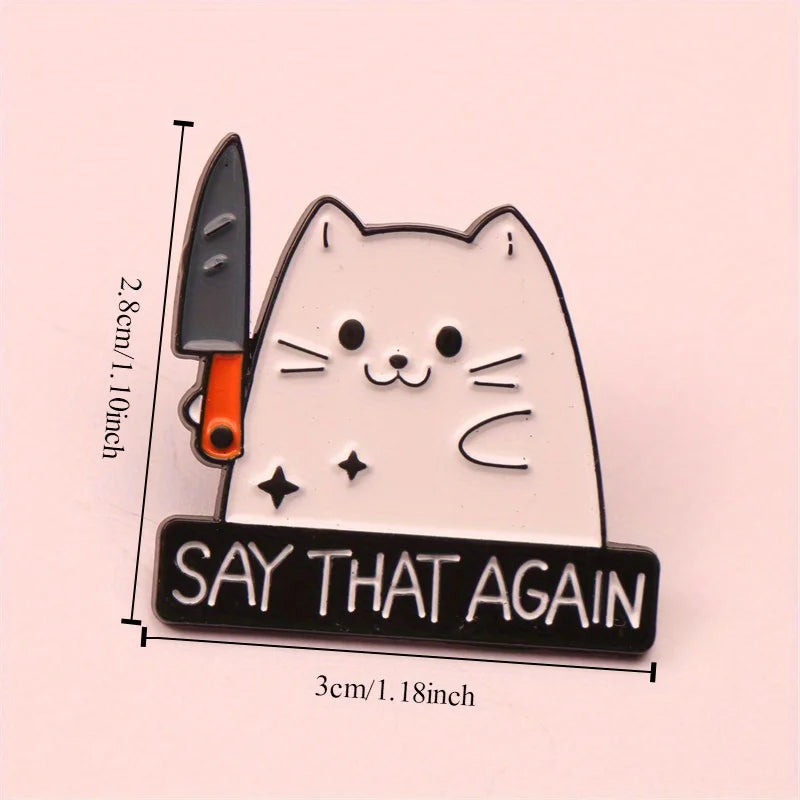 Cute Knife Wielding Kitten Brooch Unique Badge Accessory Gift