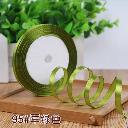 New (25 Yards/lot) 1/4''6mm Single Face Silk Satin Ribbon Wedding Decorative Ribbons Christmas Gift Wrap DIY Handmade Materia