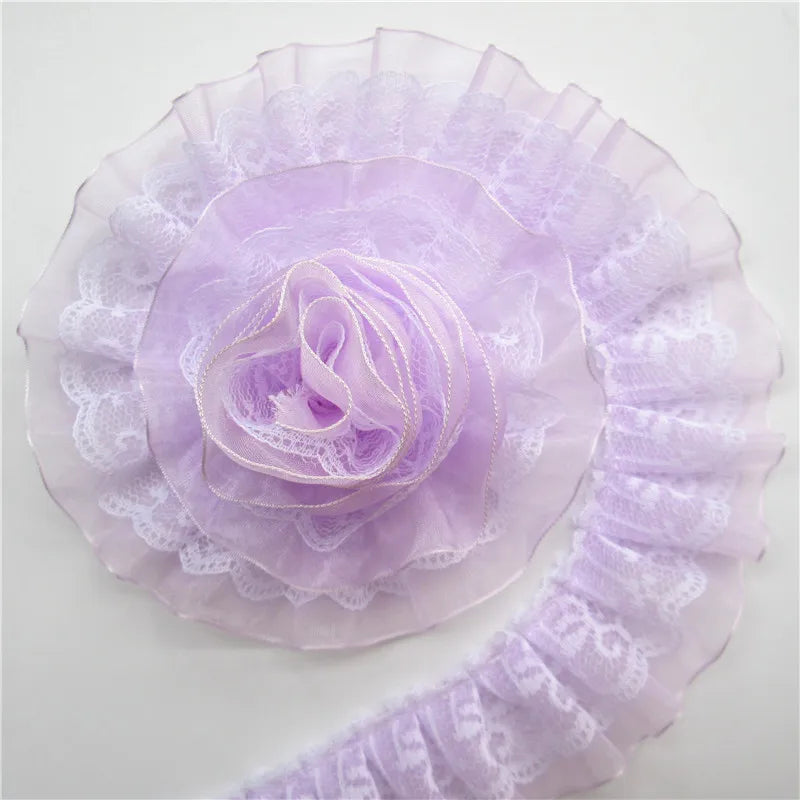 Lace Trim, 2 Yards Wide Pleated Organza Trim, Sewing Lace Trim for Scrapbooking, DIY Crafts, Wedding Decor Accessories - PURP