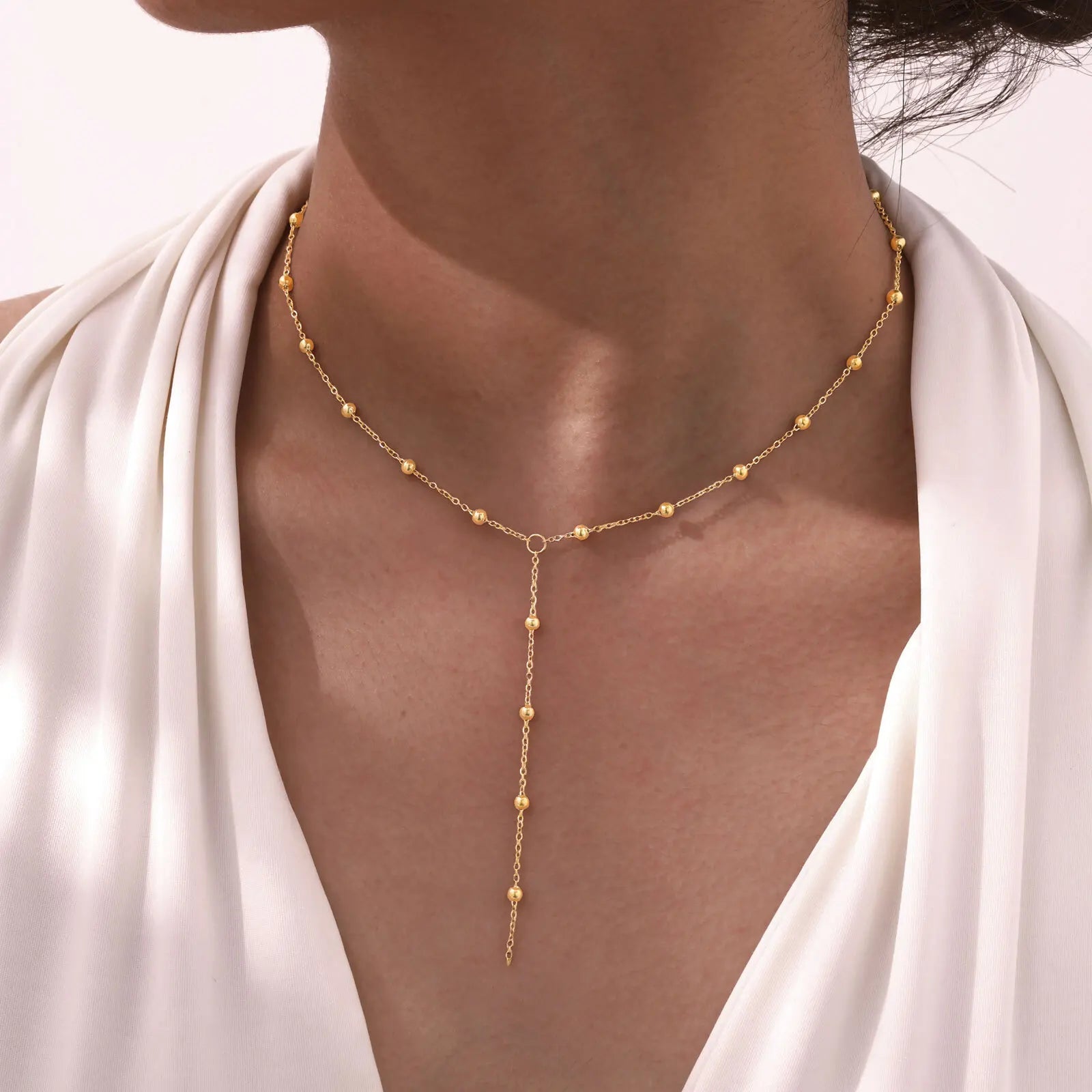 18k Gold Plated Y Lariat Necklace for Women, Laryerd Multilayer Long Chain Drop Necklace, Stainless Steel Aesthetics Jewelry 