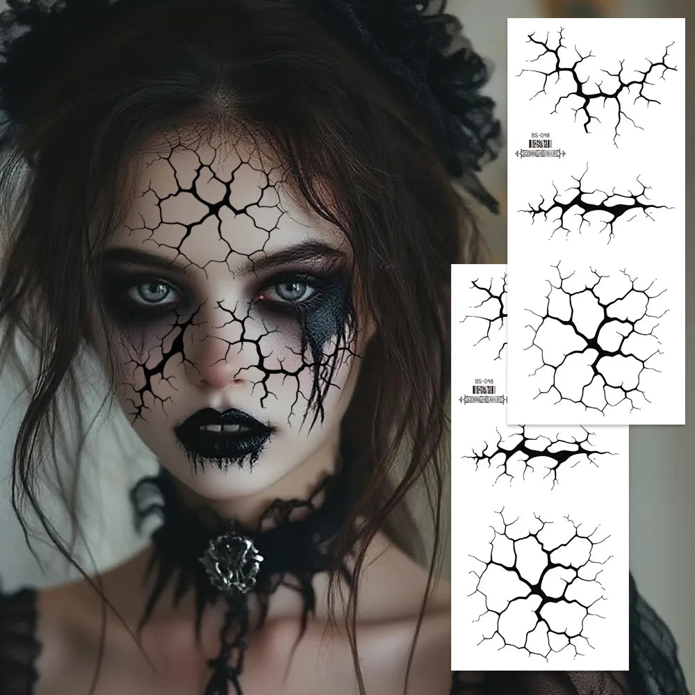 2Sheets Large Halloween Black Lightning Temporary Tattoo Sticker for Halloween makeup – Realistic Vein Design Face Tattoo Bod