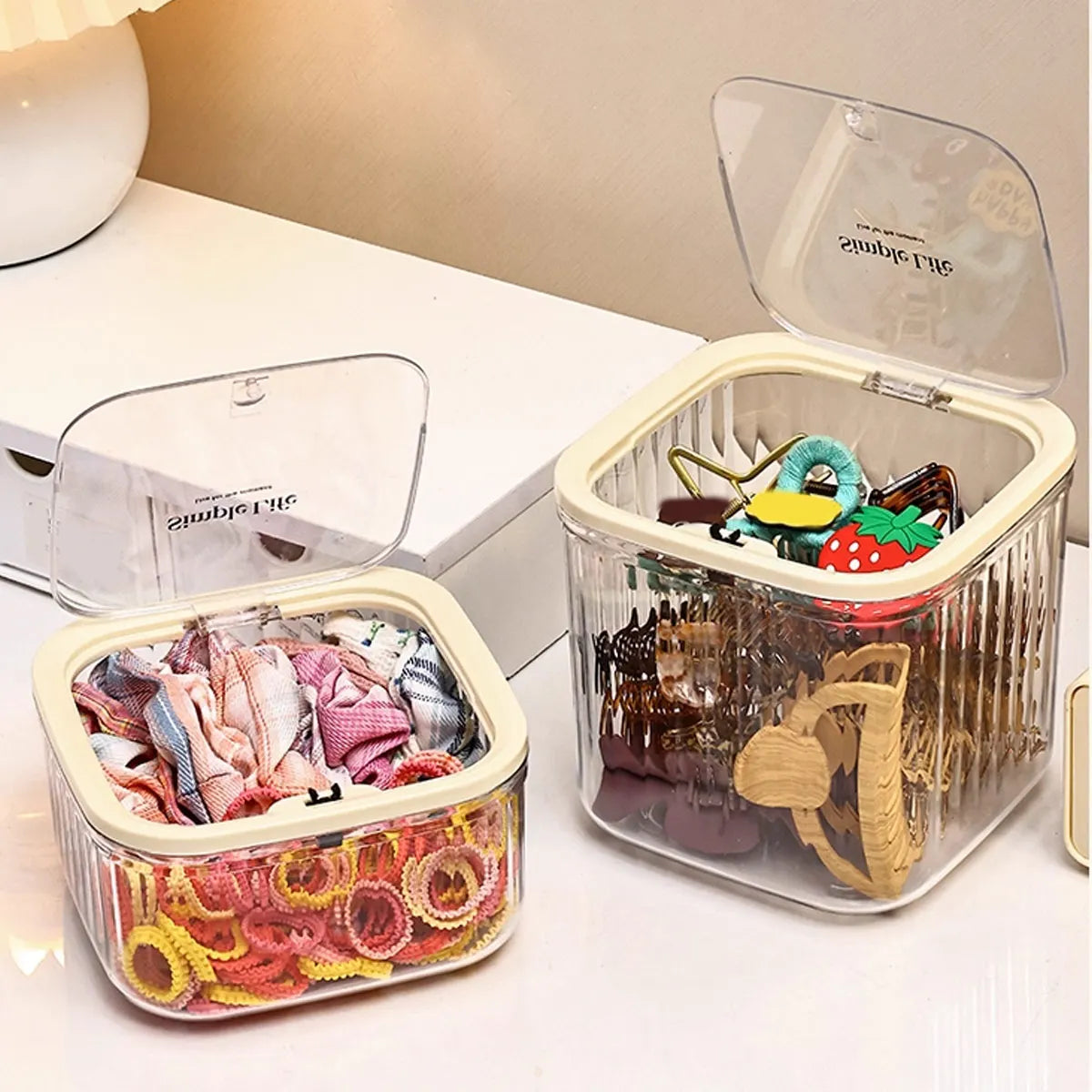 1pc Hair Accessory Storage Box, Desktop Press On Jewelry Box, with Lid, Girls' Rubber Band Headband Hair Clip Organizing Box