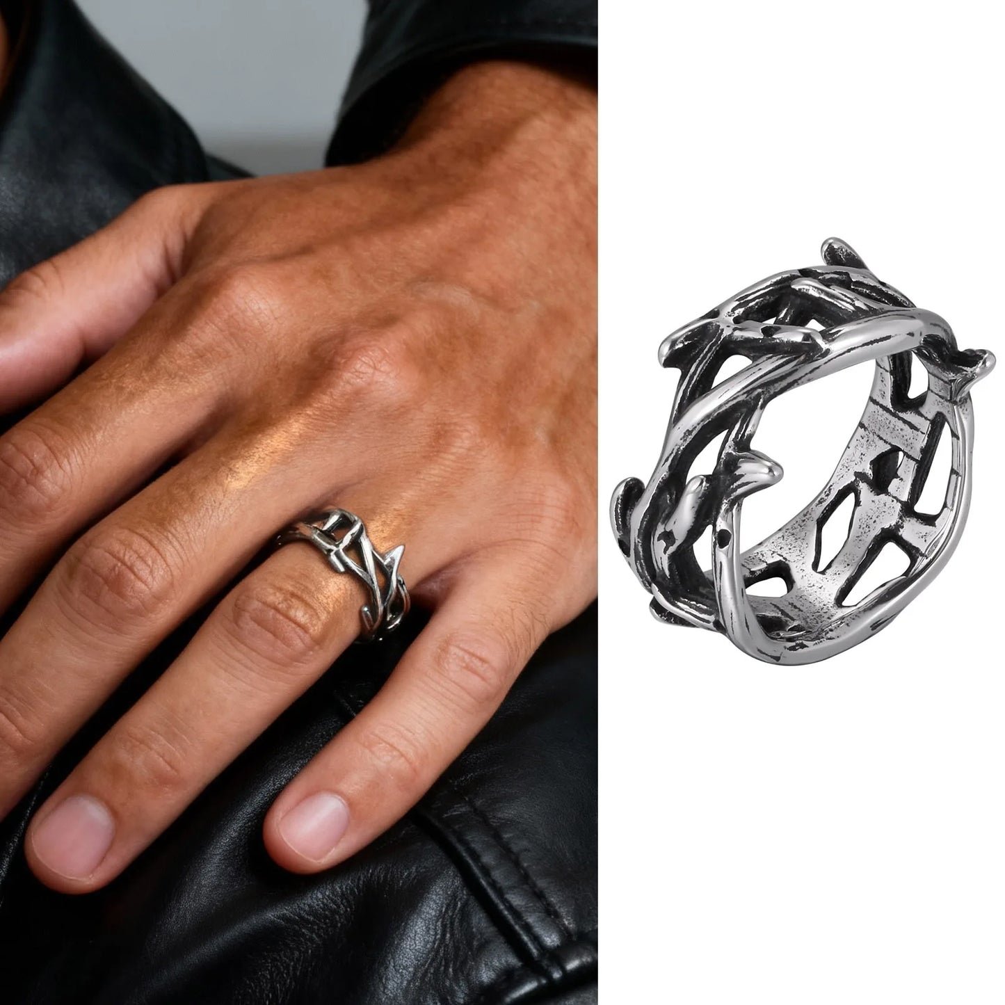 Punk Vintage Ethnic Rings for Men, Retro Viking Knot Rune Finger Band, Black Geometric Square Stone Signet Ring Jewelry