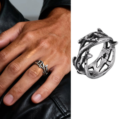Punk Vintage Ethnic Rings for Men, Retro Viking Knot Rune Finger Band, Black Geometric Square Stone Signet Ring Jewelry