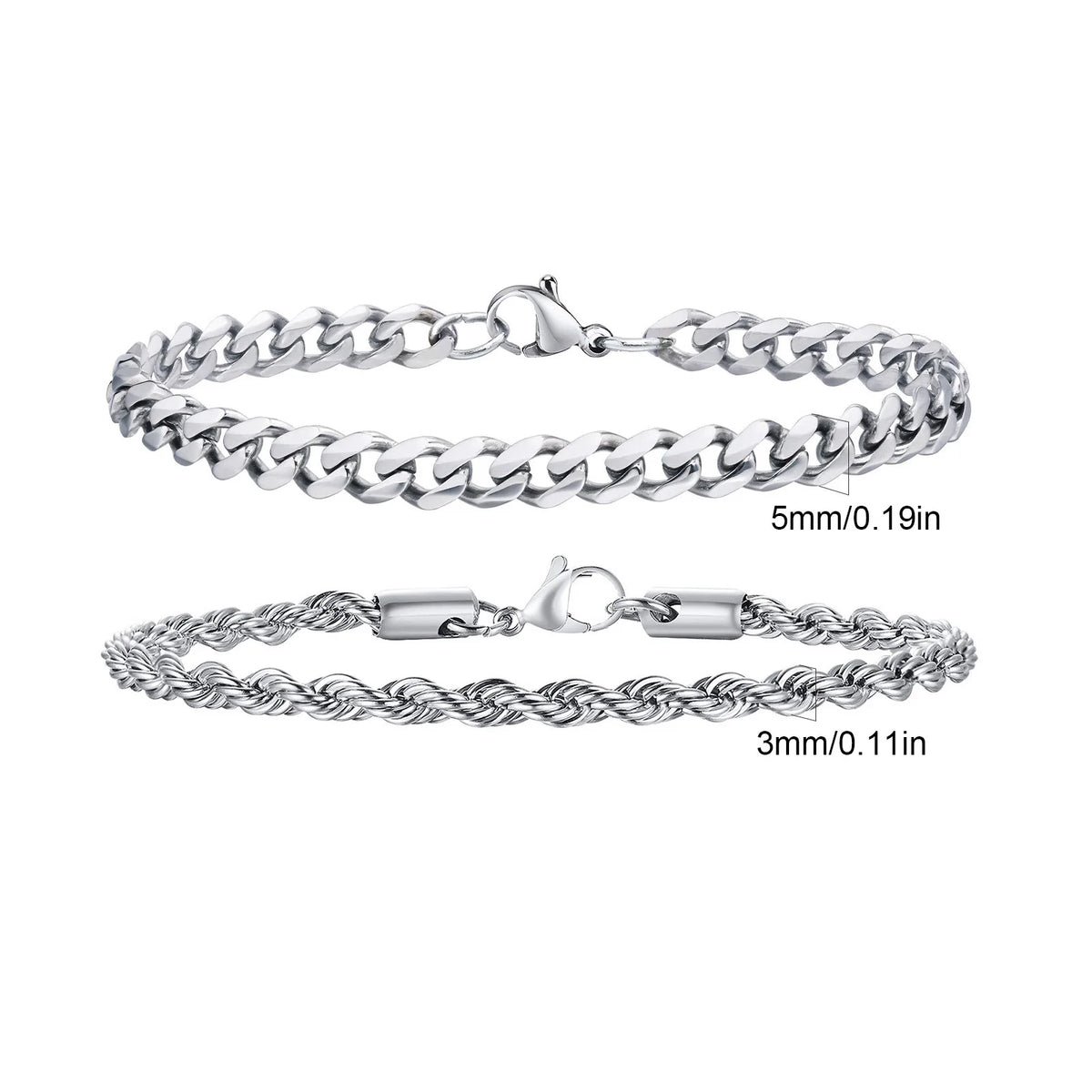 2pcs Men's Chain Bracelets,Stainless Steel Silver Gold Black Color Twist Rope Chain Wristband,Trendy Cuban Link Chains Gift -